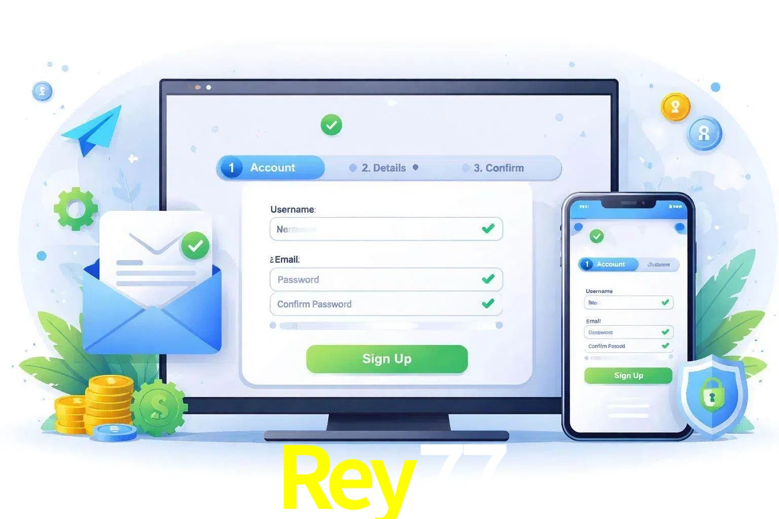 Registro de nuevo usuario y configuración de cuenta Rey77