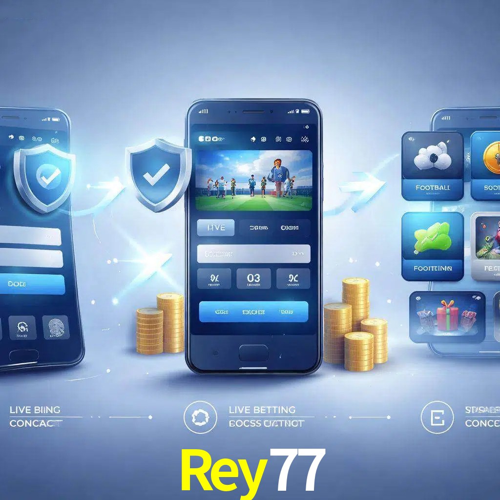 Pasos de acceso a la app Rey77 en pantalla de teléfono móvil